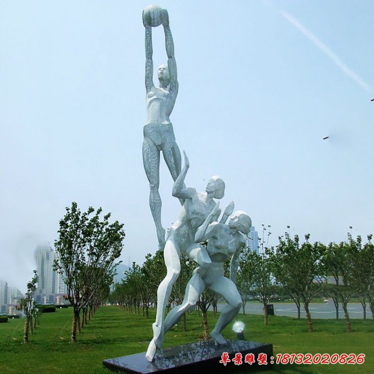 不锈钢打篮球雕塑，公园不锈钢人物雕塑