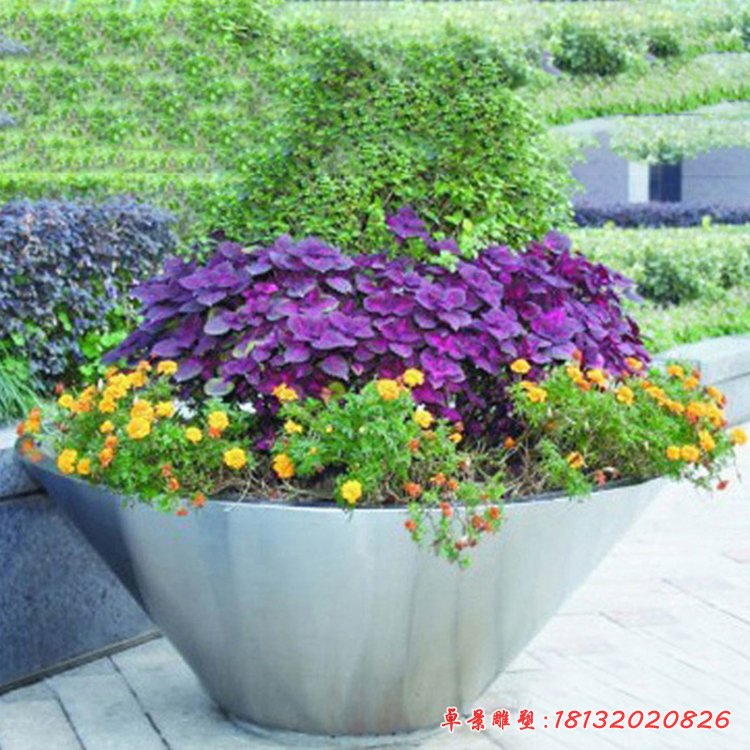 公园景观雕塑，不锈钢花盆雕塑 (2)