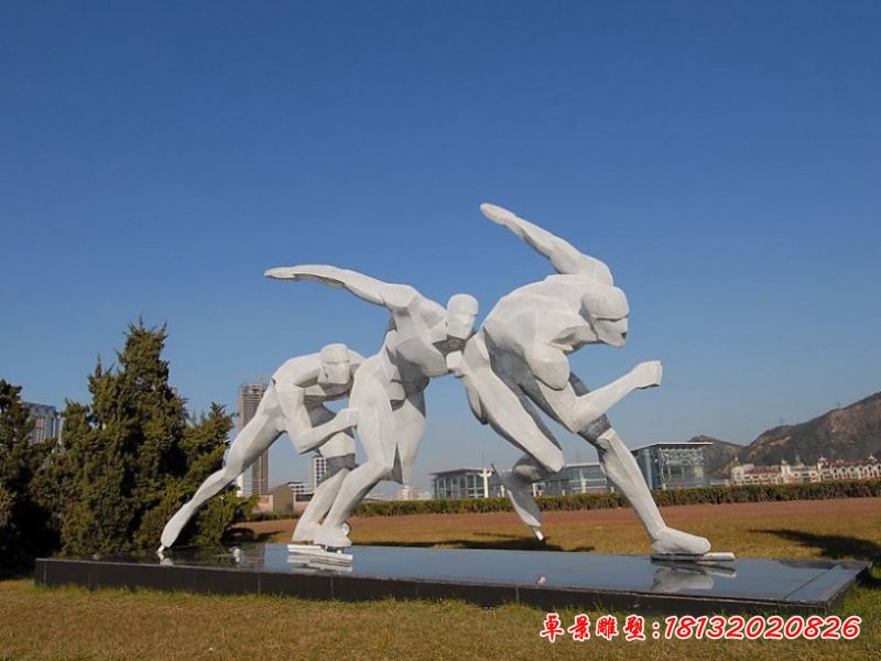 不锈钢滑冰雕塑，公园不锈钢运动雕塑