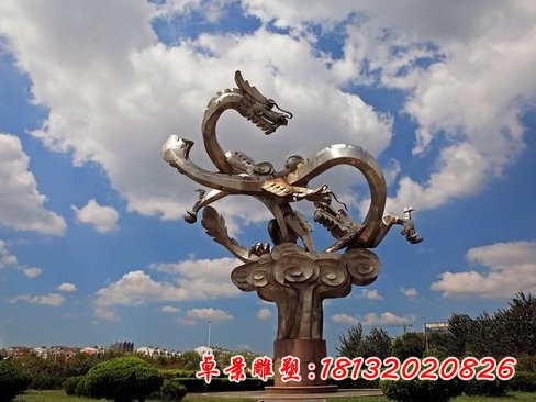 不锈钢双龙戏珠雕塑，广场不锈钢雕塑