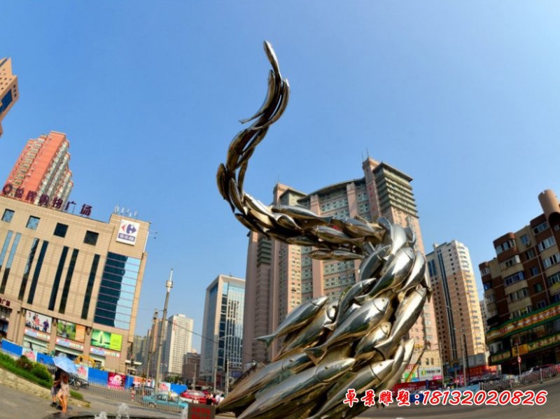 不锈钢鱼群雕塑