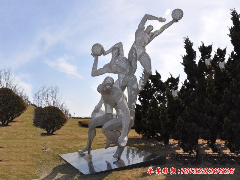 打篮球雕塑，公园抽象人物不锈钢雕塑