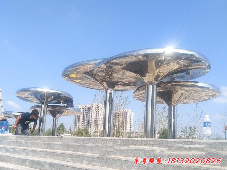 不锈钢广场蘑菇凉亭雕塑