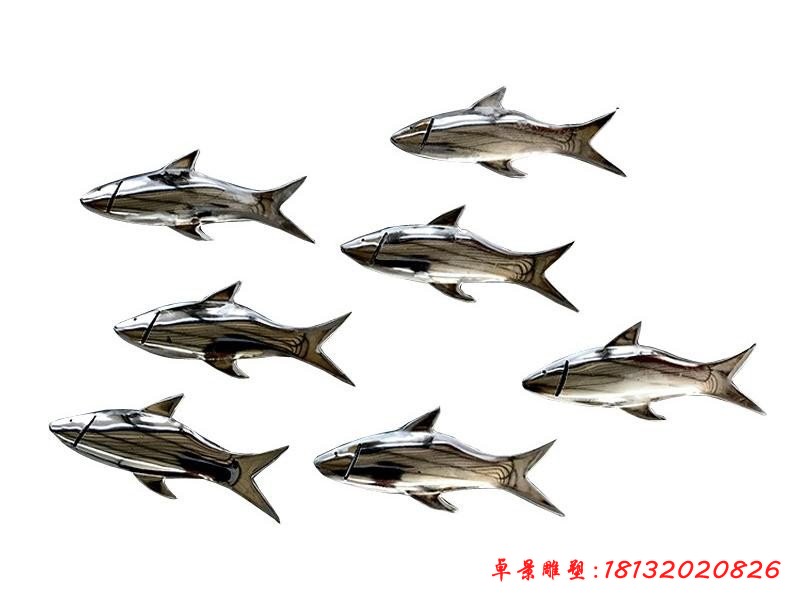 不锈钢公园镜面鱼群雕塑