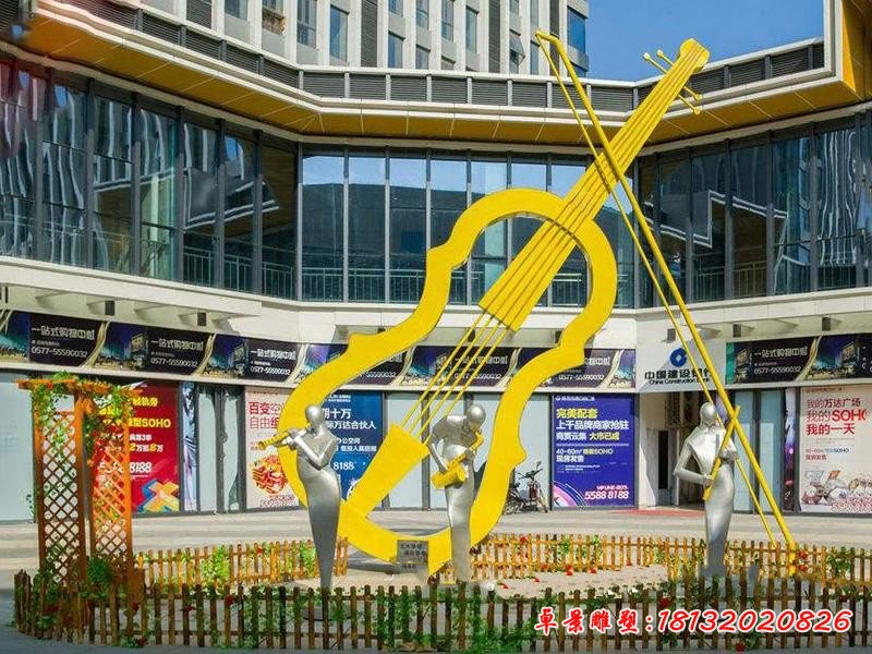 不锈钢喷漆大提琴雕塑