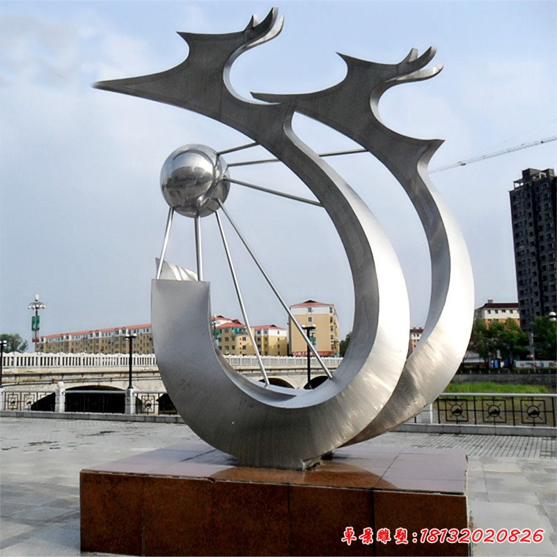 不锈钢城市抽象双龙戏珠雕塑