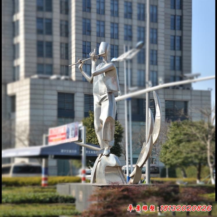 不锈钢公园抽象吹笛子人物雕塑