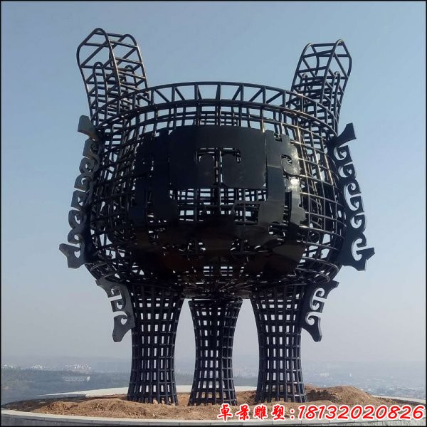 大型不锈钢镂空圆鼎雕塑