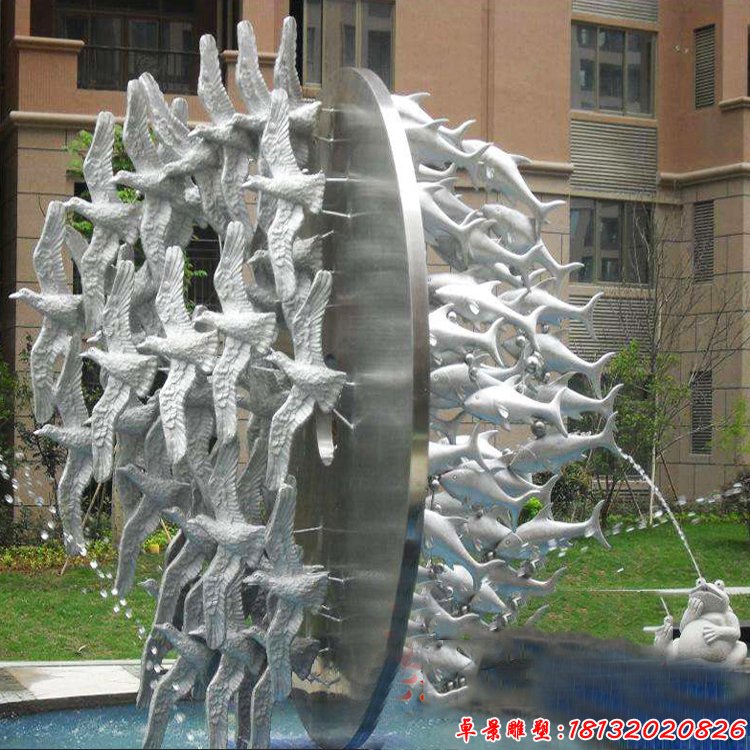 不锈钢飞鸟和鱼雕塑
