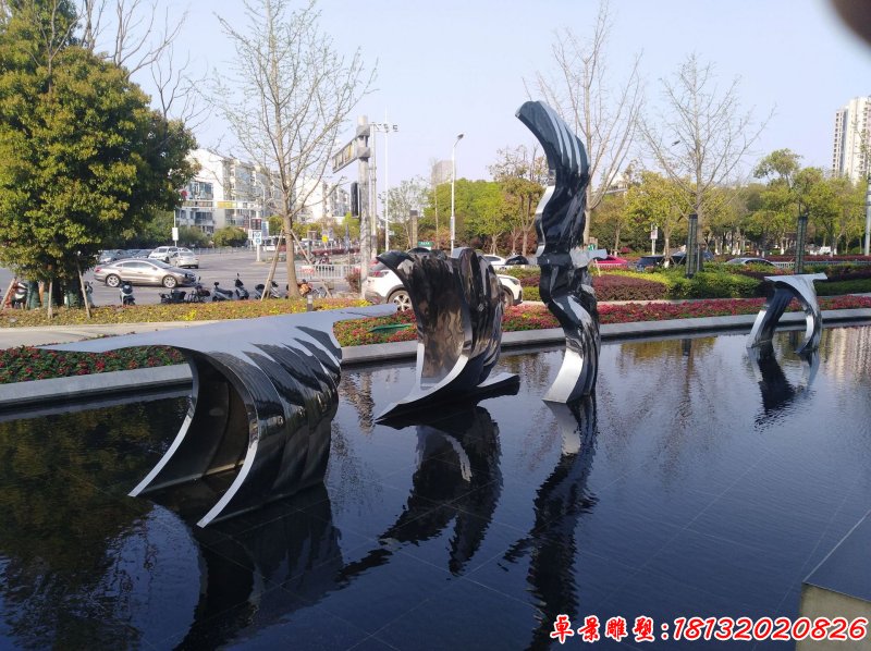 不锈钢水景抽象飞翔的天鹅