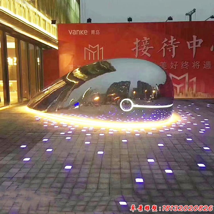 镜面不锈钢灯光效果抽象鲸鱼雕塑 (2)