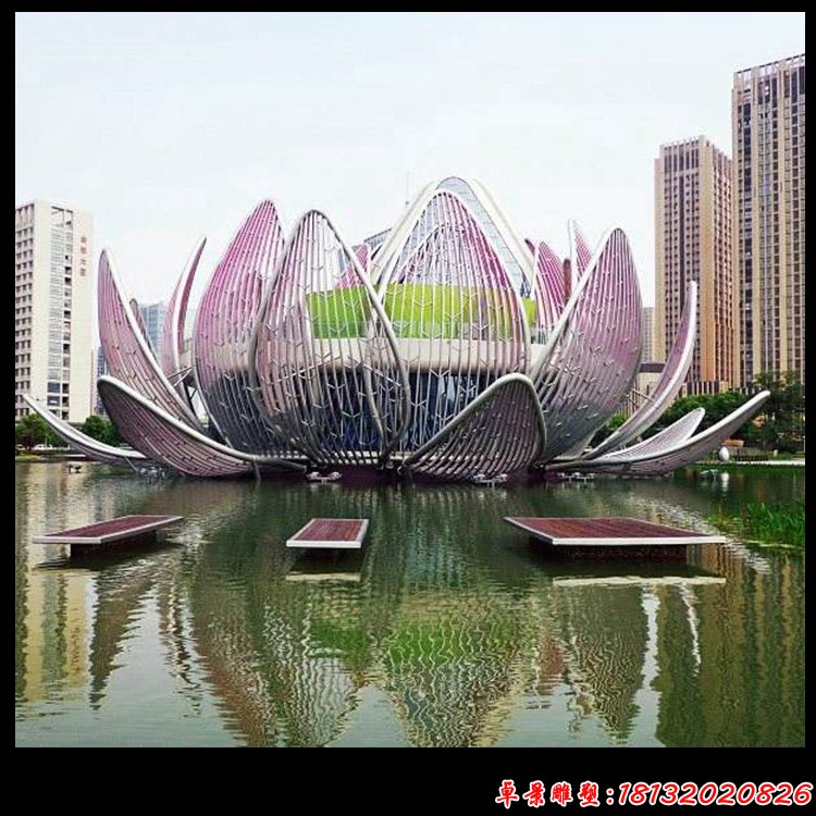 不锈钢抽象莲花雕塑，小区景观雕塑