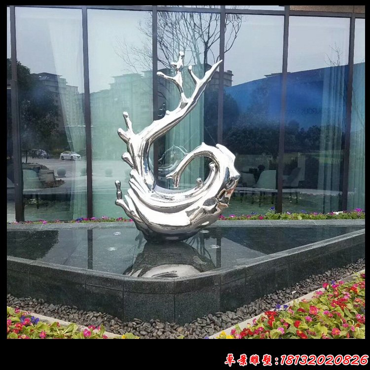 不锈钢抽象水花，公园景观雕塑 (3)