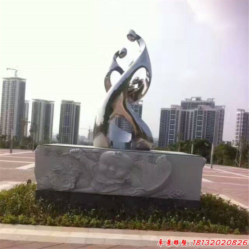不锈钢抽象一家三口人物，小区人物雕塑