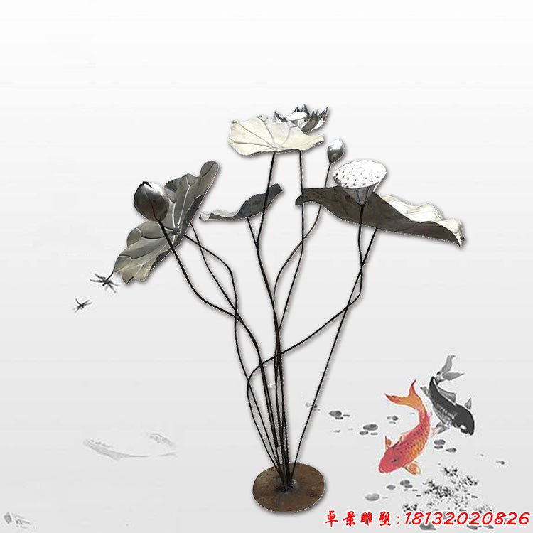 不锈钢荷花荷叶雕塑，酒店大厅景观雕塑