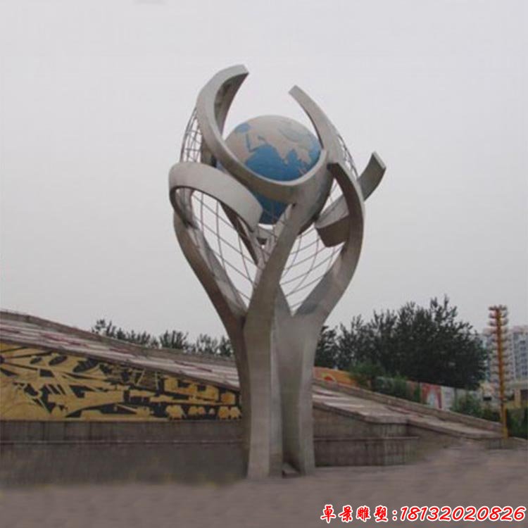 城市不锈钢抽象树地球仪雕塑
