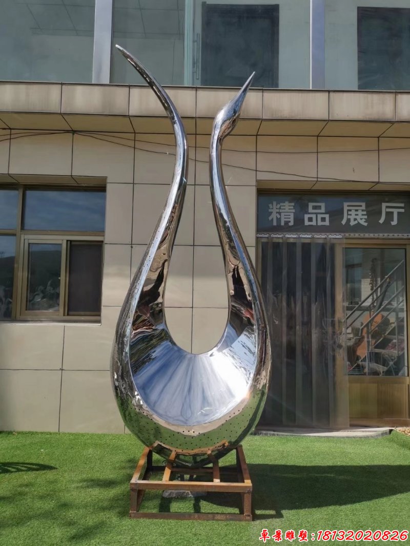 城市不锈钢抽象镜面天鹅雕塑（3）