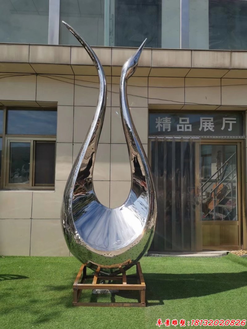 城市不锈钢抽象镜面天鹅雕塑（4）