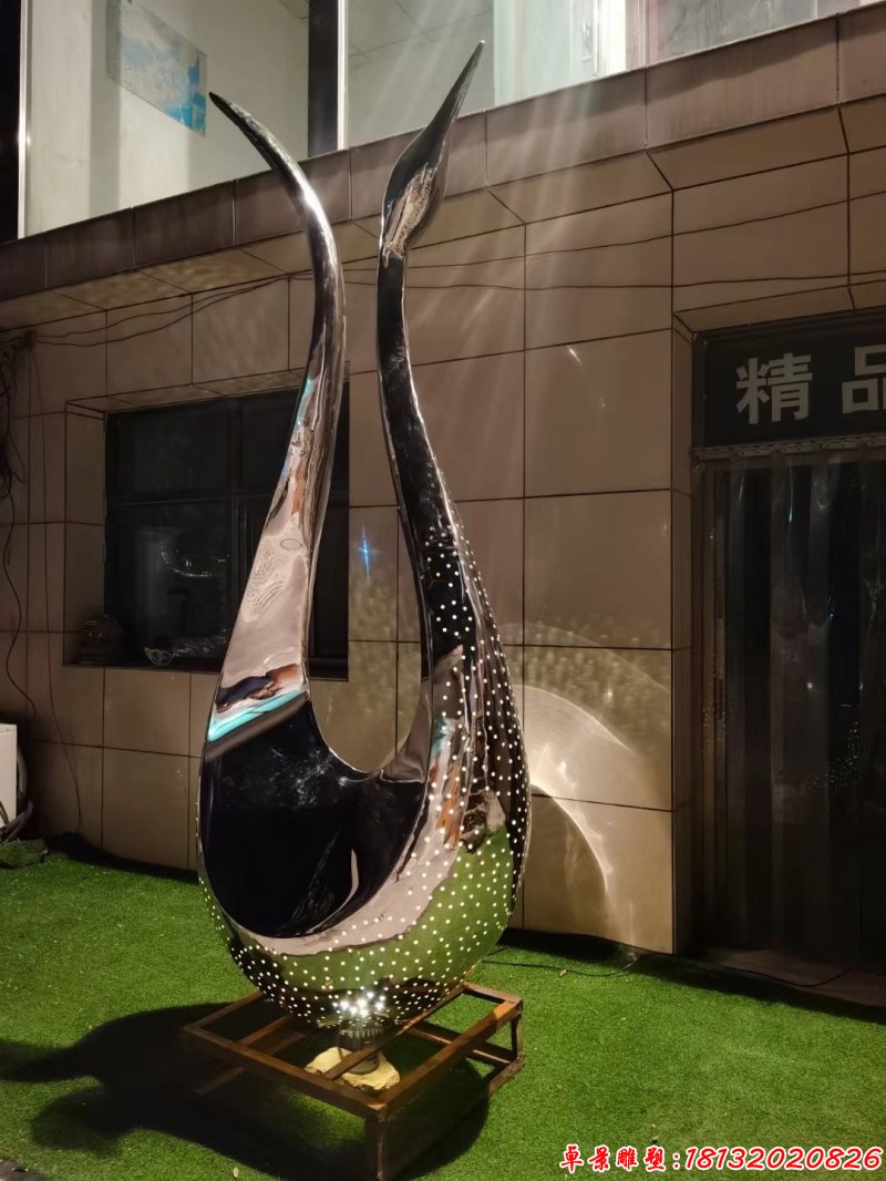 城市不锈钢抽象镜面天鹅雕塑（2）