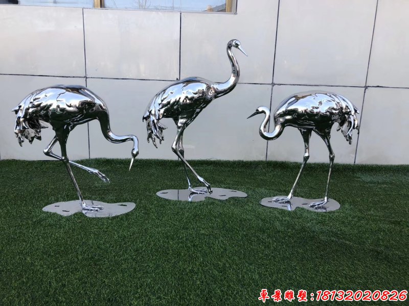 公园不锈钢镜面丹顶鹤雕塑(1)