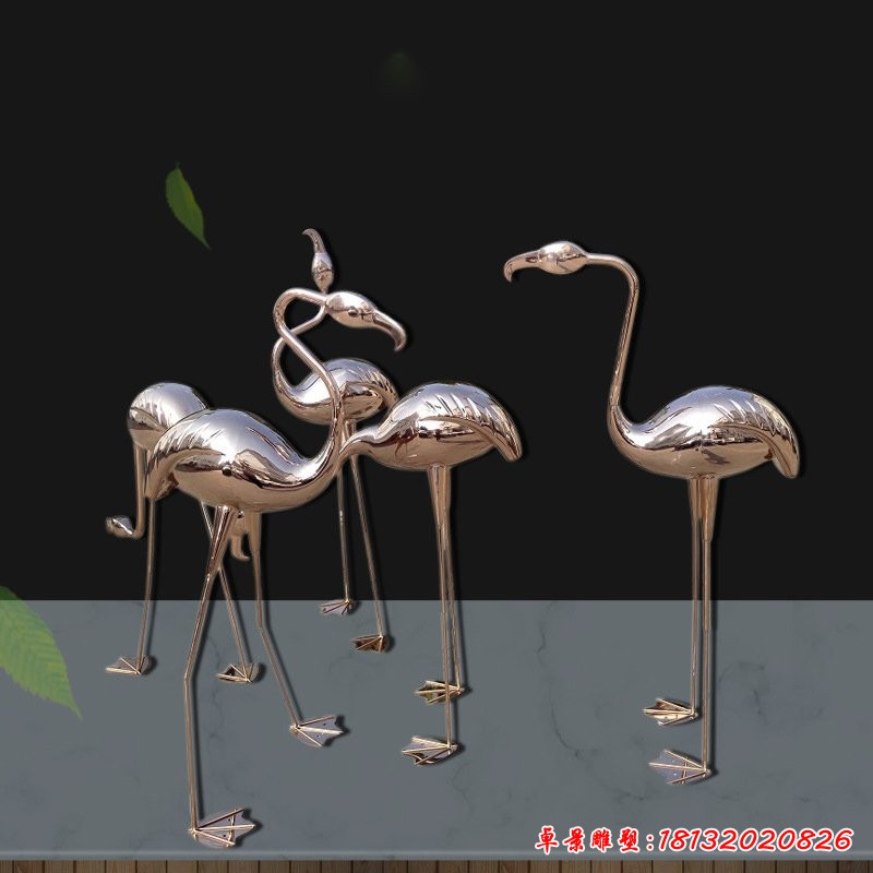 不锈钢火烈鸟玫瑰金雕塑