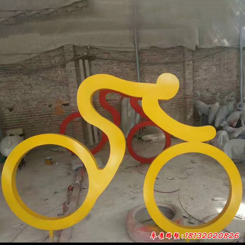 不锈钢抽象骑单车人物雕塑，广场景观摆件