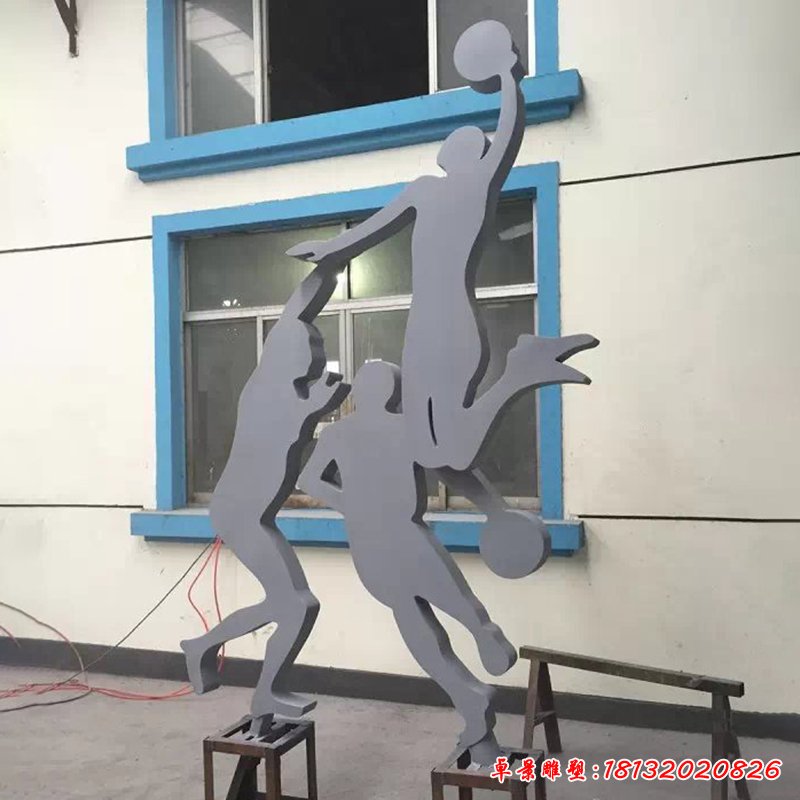 不锈钢打篮球雕塑，广场不锈钢运动雕塑 (1)