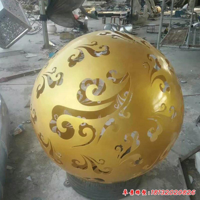 不锈钢祥云镂空球雕塑，广场景观摆件