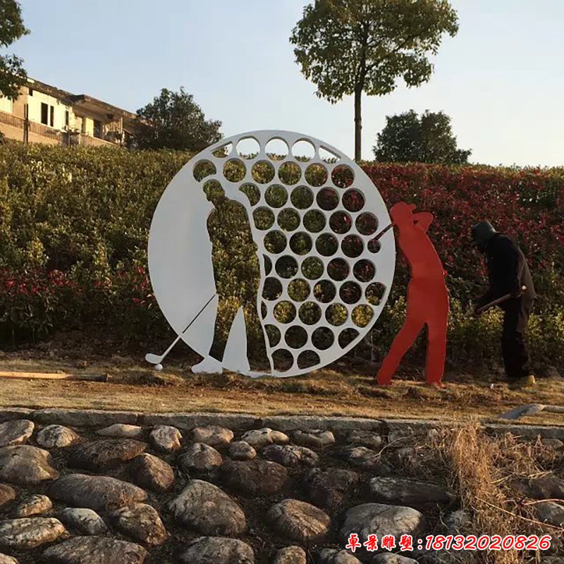 不锈钢打高尔夫球雕塑，广场不锈钢运动雕塑 (7)