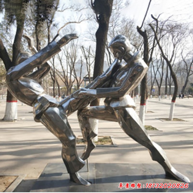 不锈钢摔跤人物景观雕塑