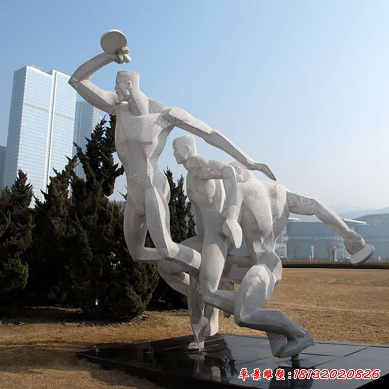 不锈钢打乒乓球雕塑，抽象人物雕塑