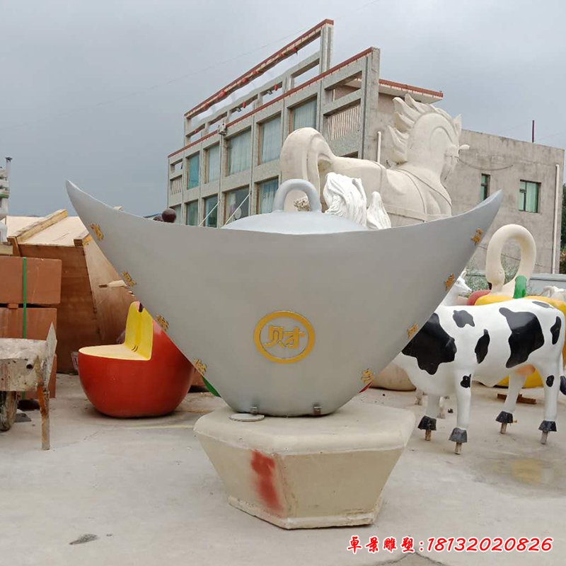 不锈钢元宝雕塑，财源滚滚雕塑 (2)
