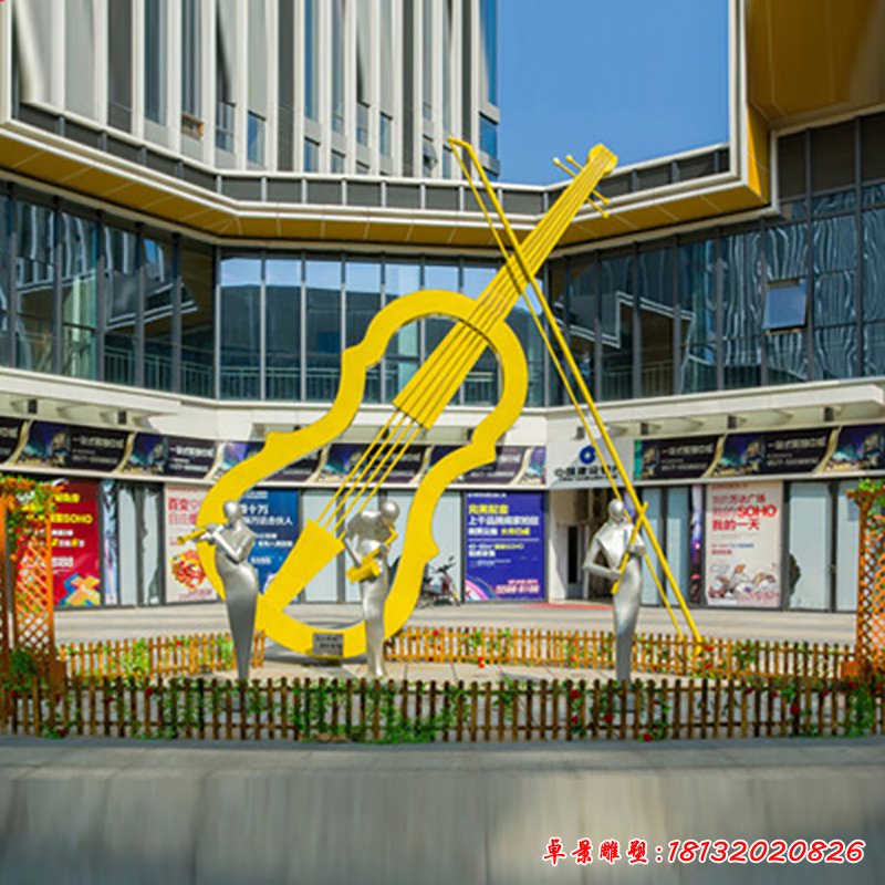 不锈钢大提琴雕塑，商场门口景观摆件 (2)