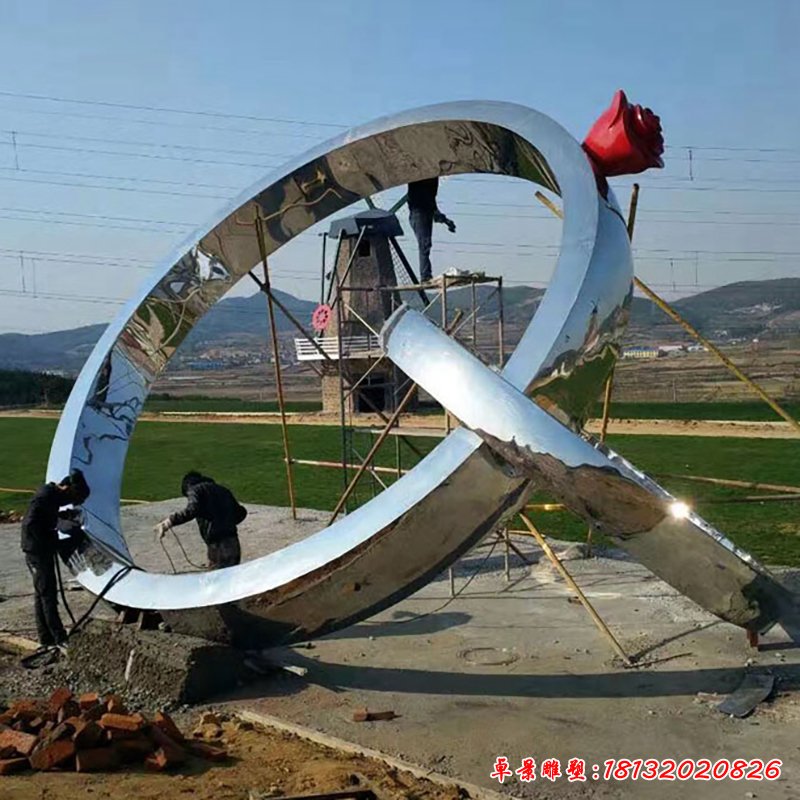 公园景观摆件，不锈钢婚戒雕塑