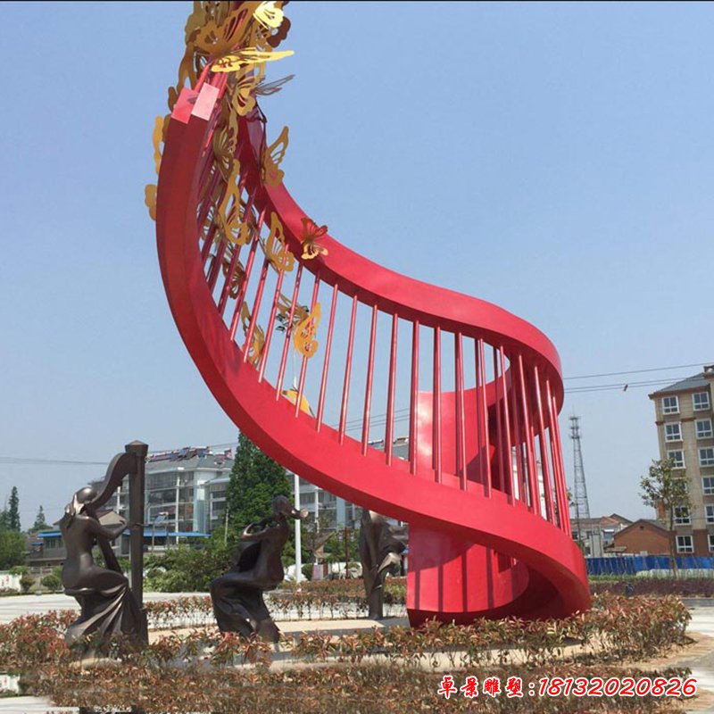 抽象创意红色大型景观雕塑，不锈钢雕塑 (2)