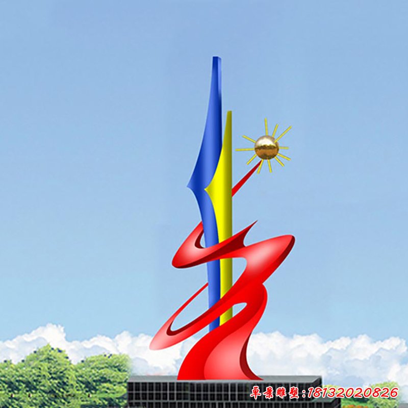抽象创意彩色广场景观雕塑，不锈钢雕塑