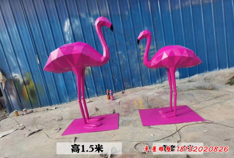 不锈钢户外几何火烈鸟雕塑