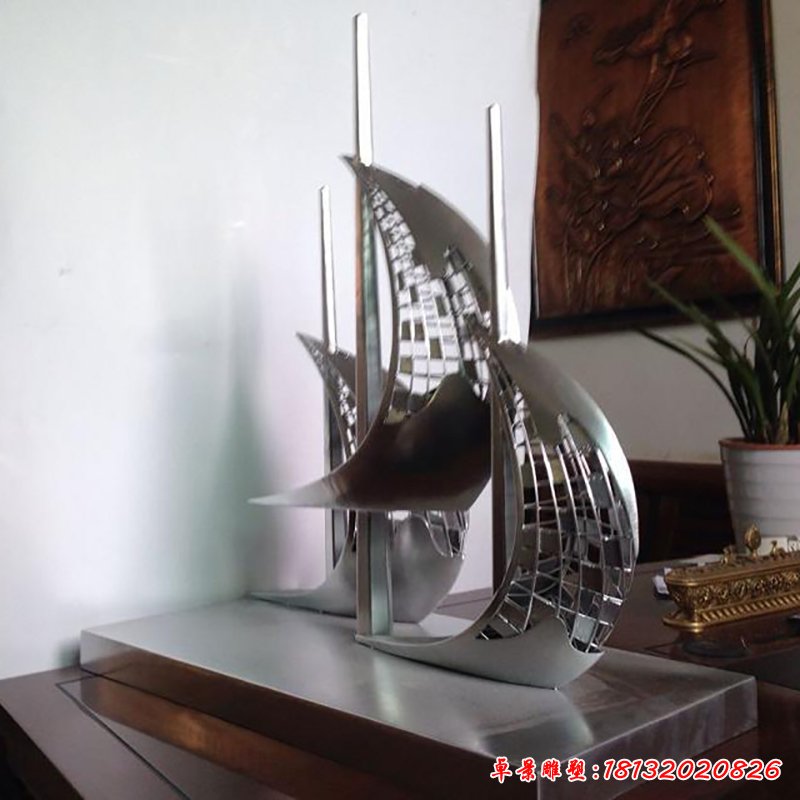 不锈钢乘风破浪雕塑，不锈钢帆船雕塑 (5)