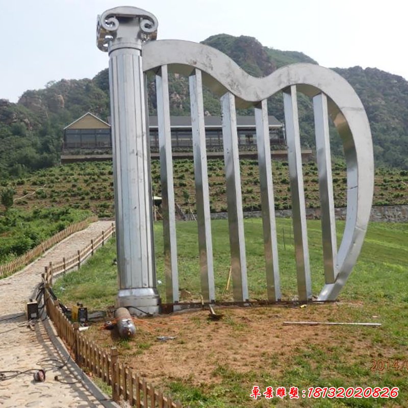 不锈钢竖琴雕塑，广场不锈钢树琴雕塑 (3)