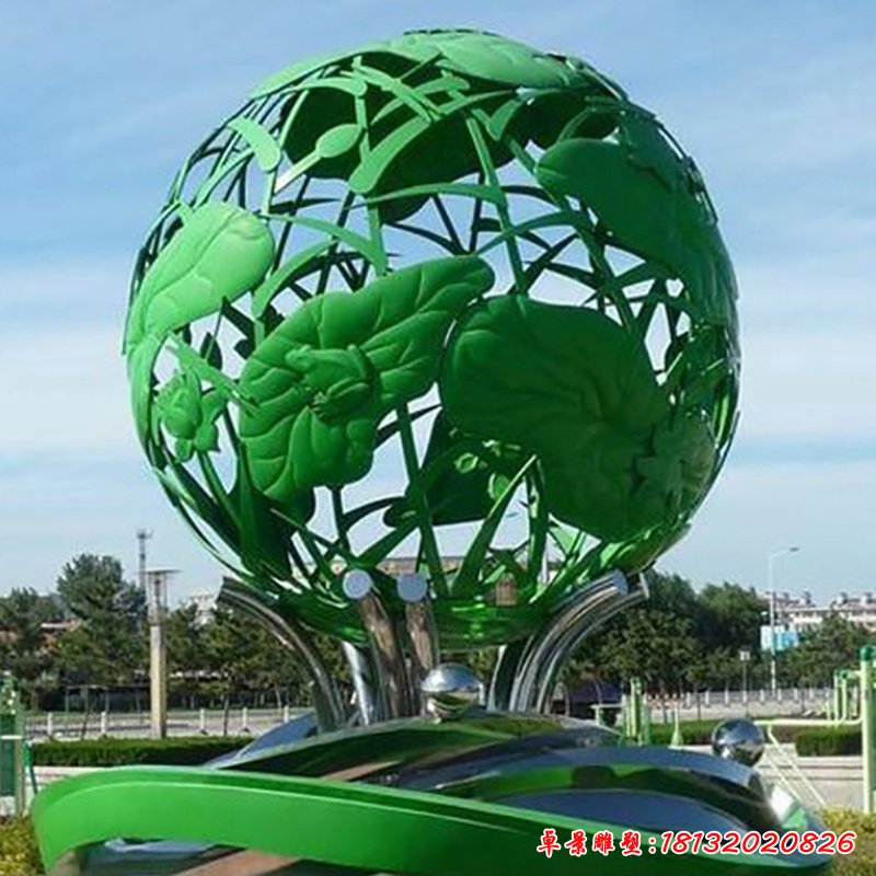 不锈钢荷花空缕球雕塑