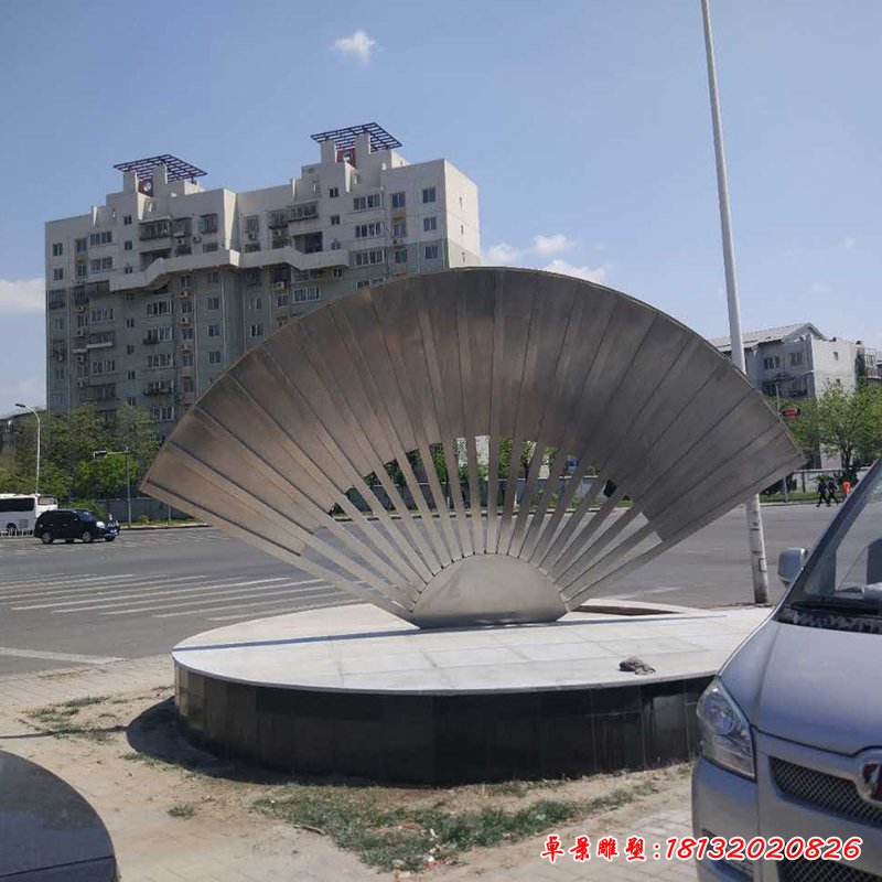 不锈钢扇子雕塑，路边景观雕塑 (3)
