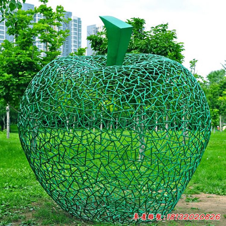 镂空苹果雕塑，不锈钢景观雕塑