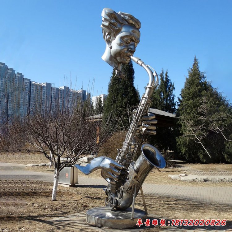 吹萨克斯雕塑，不锈钢创意雕塑 (3)