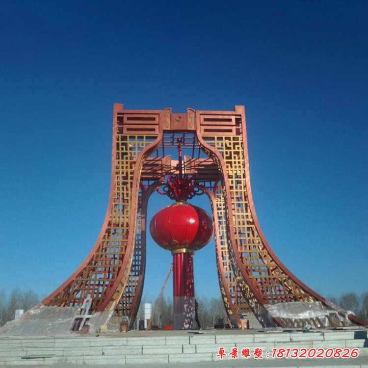 不锈钢红灯笼雕塑，广场不锈钢红灯笼雕塑 (3)