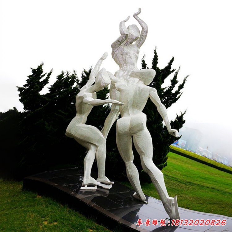 花样滑冰雕塑，不锈钢运动雕塑 (2)