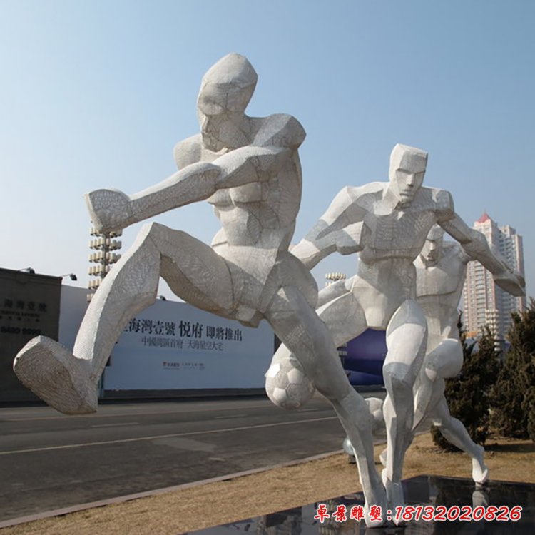 踢足球雕塑，不锈钢运动雕塑 (1)