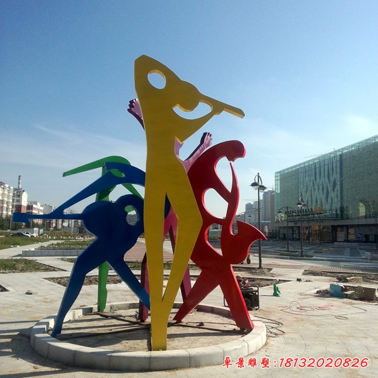 广场演奏雕塑，不锈钢抽象人物雕塑 (9)