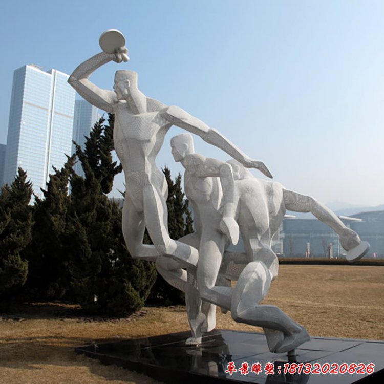 不锈钢打乒乓球雕塑，抽象人物雕塑