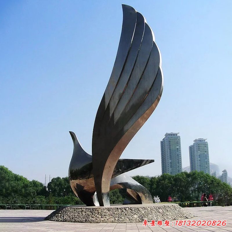 不锈钢抽象翅膀雕塑，广场不锈钢抽象雕塑 (3)