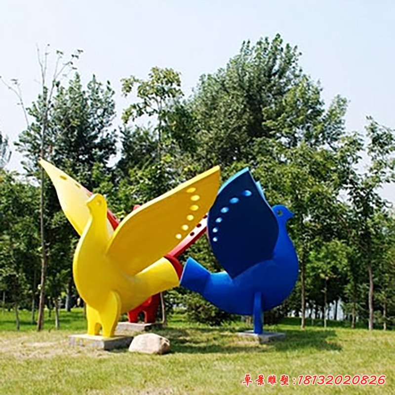 不锈钢鸽子雕塑，公园抽象动物